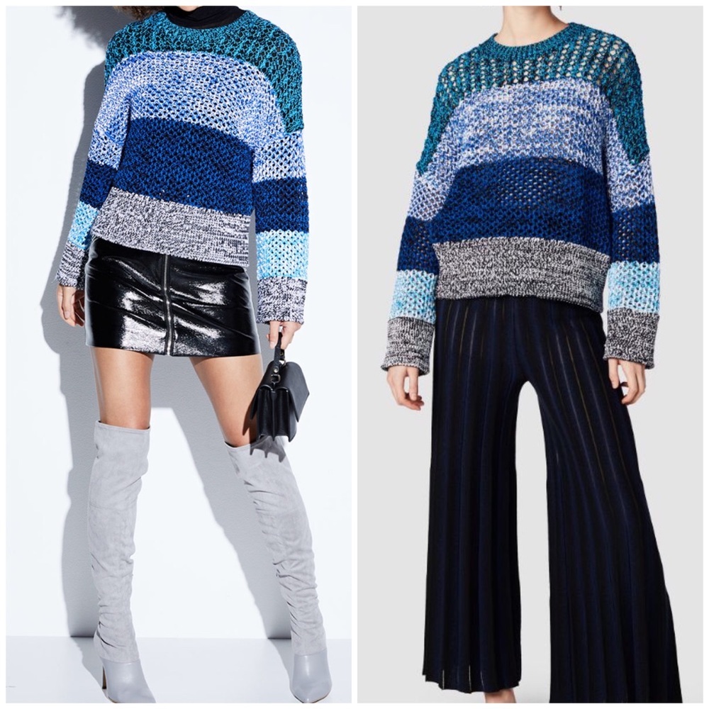 NWT Derek Lam 10 Crosby Colorblock Sweater medium blue black white gradient